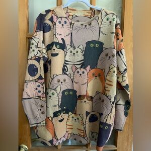 Graphic Cat Patterned Sweater fl